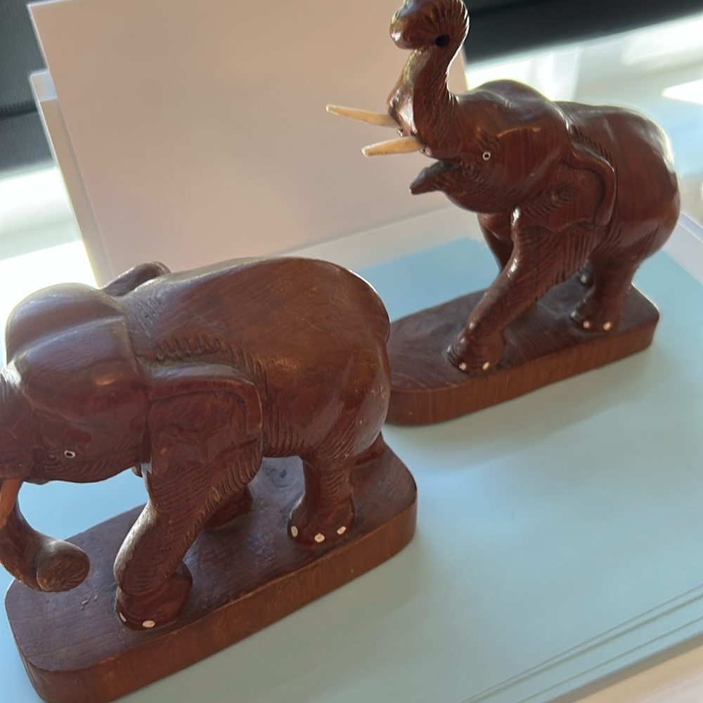 Hand carved wooden Elephants pair